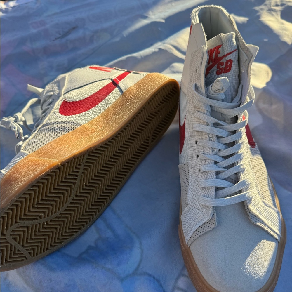 Nike SB High-Top Sneakers - White and Red with Gum Sole